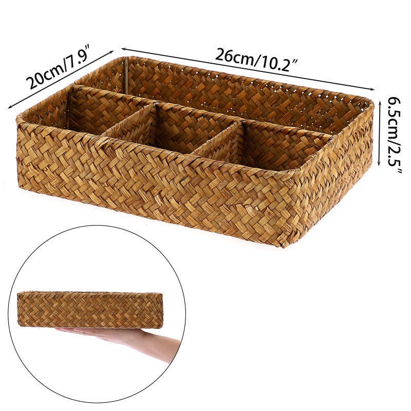 ELLDOO Brown Seagrass Tea Bag Organizer Tray, 10.2""L x 7.9""W x 2.5""H - Image 2